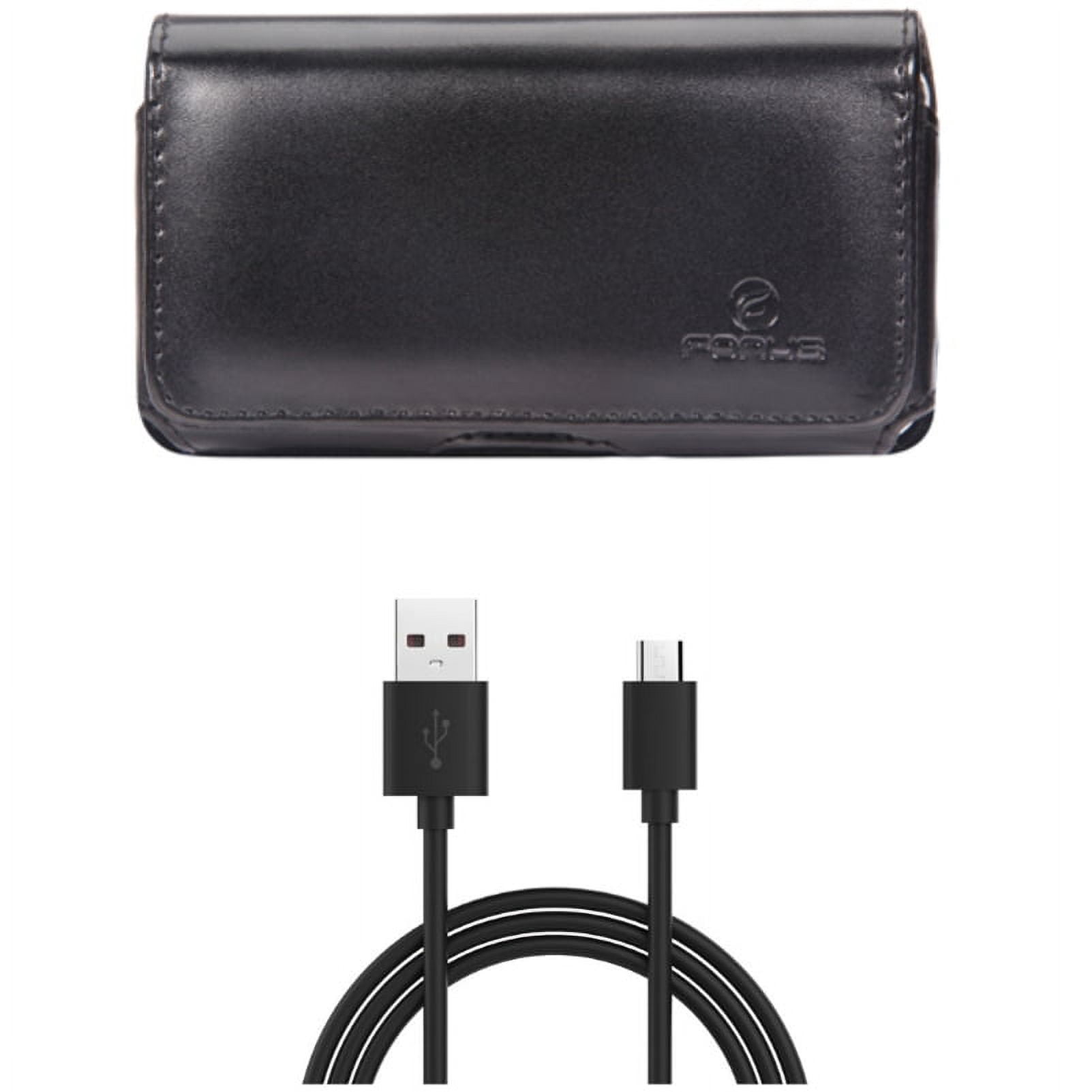 Charger Cord MicroUSB 6ft USB Cable w Swivel Leather Case Belt Clip Z1Y for Motorola Moto E5 Play, Droid Turbo 2, G4 e6 E4, Maxx 2 - Nokia 6, 2 V - Samsung Galaxy J7 Sky Pro Grand Prime
