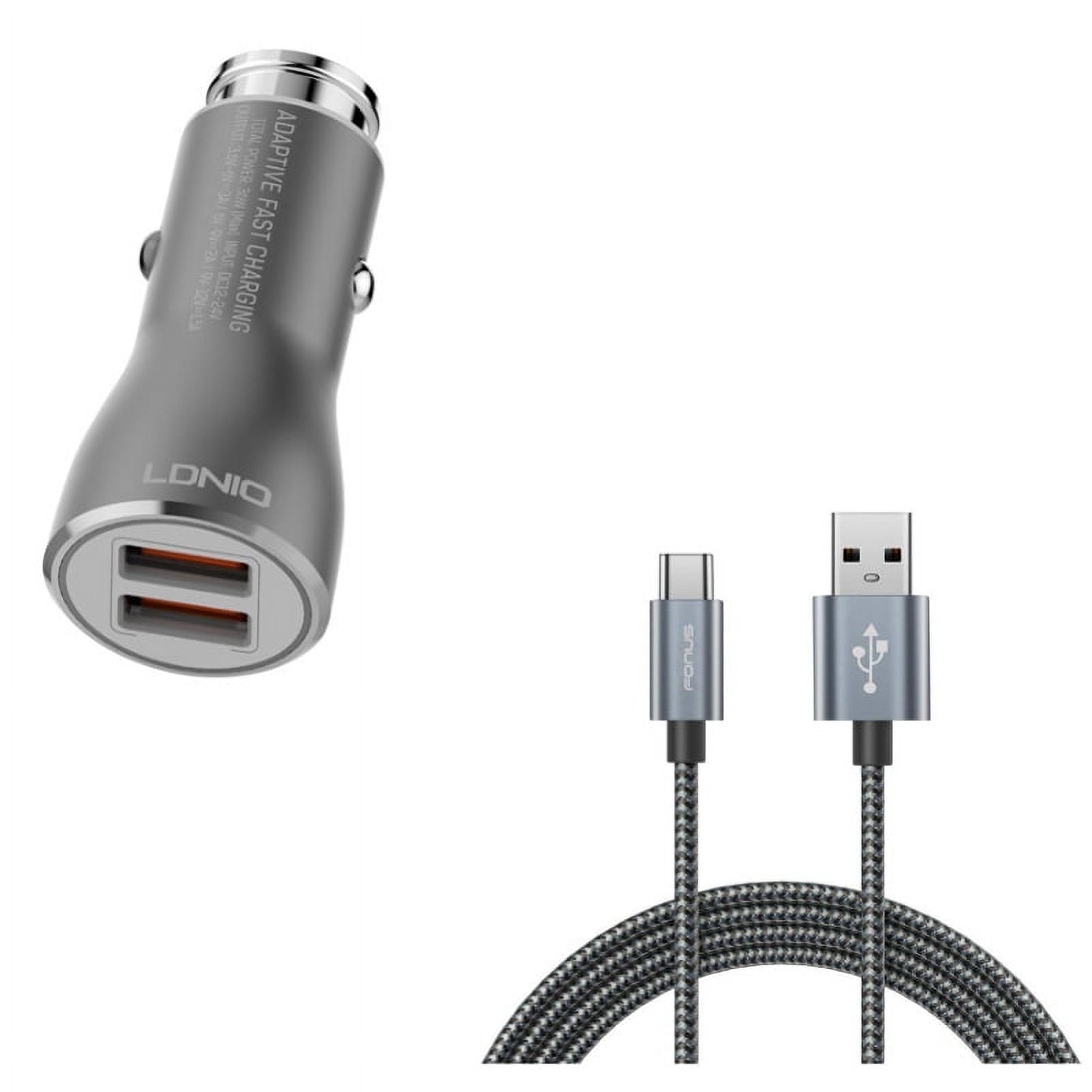 Charger Cord Type-C 10ft USB Cable w 2-Port USB 36W Fast Car Charger L9A for Motorola Moto Z3 Play Z2 Play Z Play Droid Force Droid X4, Revvlry Plus, G7 Power Play G6 - Nokia 3.1, 7.1, 8, Plus