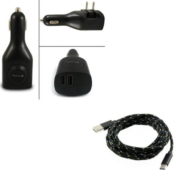 Charger Cord Type-C 10ft USB Cable w 2-in-1 2-Port USB Car Home Charger Y3X for Samsung Galaxy Tab S3 9.7 S9 Plus, S8+ S8, S10e S10 Plus active 5G Note 9 8 10 Plus A9 A50 A20 A10e - Sonim XP8