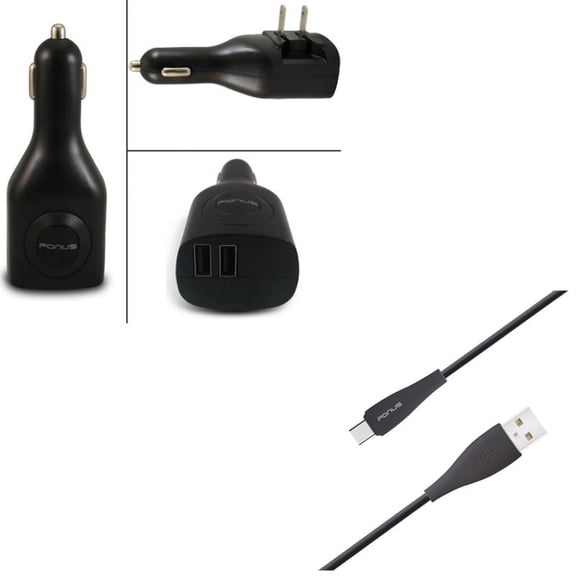 Charger Cord Type-C 10ft USB Cable w 2-in-1 2-Port USB Car Home Charger R8X for Samsung Galaxy Tab S3 9.7 S9 Plus, S8+ S8, S10e S10 Plus active 5G Note 9 8 10 Plus A9 A50 A20 A10e - Sonim XP8