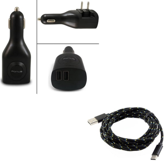 Charger Cord Type-C 10ft USB Cable w 2-in-1 2-Port USB Car Home Charger Y3X for Samsung Galaxy Tab S3 9.7 S9 Plus, S8+ S8, S10e S10 Plus active 5G Note 9 8 10 Plus A9 A50 A20 A10e - Sonim XP8
