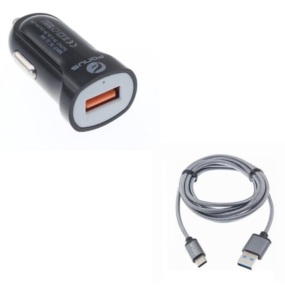 Charger Cord Type-C 10ft USB Cable w Fast USB Port 18W Car Charger Q7Z for Samsung Galaxy Note 10 Plus A9 A50 A20 A10e - Sonim XP8 XP3 - Sony Xperia XZs XZ3 XZ1 XA1 L1 - Xiaomi Mi Mix 2 9