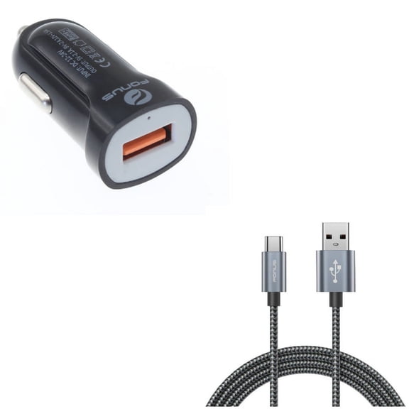 Charger Cord Type-C 10ft USB Cable w Fast USB Port 18W Car Charger V7D for Samsung Galaxy Note 10 Plus A9 A50 A20 A10e - Sonim XP8 XP3 - Sony Xperia XZs XZ3 XZ1 XA1 L1 - Xiaomi Mi Mix 2 9