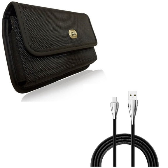 Charger Cord Type-C 10ft USB Cable w Holster Rugged Case Belt Clip L1R for Motorola Moto Z4 Z3 Play Z2 Play Z Play Droid Force Droid G7 - OnePlus 5T, 6, 6T - Razer Phone 2