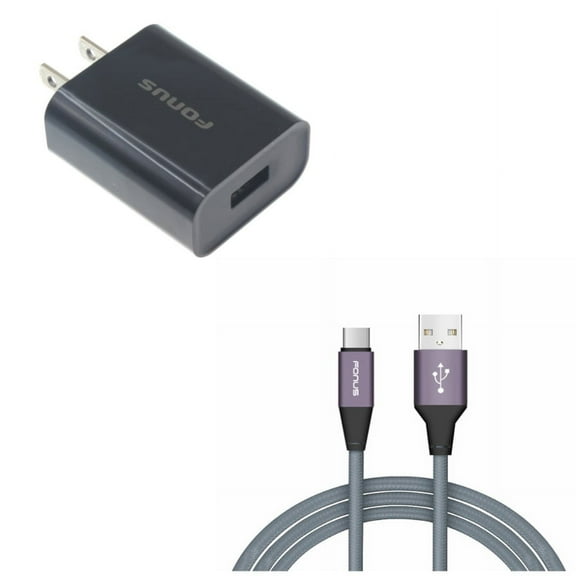 Charger Cord Type-C 10ft USB Cable w USB 18W Quick Home Charger Q6G for Blackberry Key2, Motion, KEYone, LE - BLU G9, Vivo XI Plus, Pro, 5 - BOLD N1 - CAT S48c S61 - Coolpad Legacy S