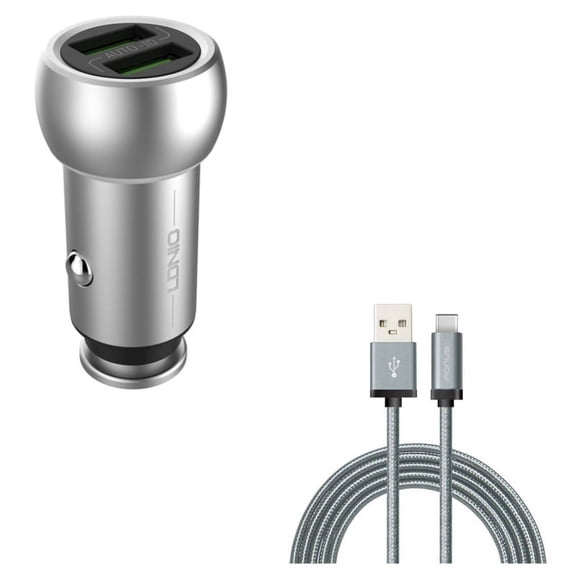 Charger Cord Type-C 6ft USB Cable w 2-Port USB 3.6A Car Charger W6A for Motorola Moto Z Force Droid X4, Revvlry Plus, G7 Power Play G6 - Nokia 3.1, 7.1, 8, Plus - OnePlus 5T, 6, 6T, 7 Pro