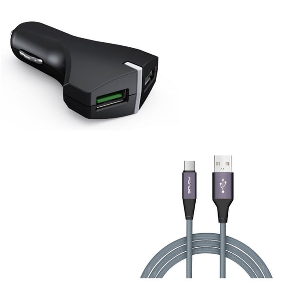 Charger Cord Type-C 6ft USB Cable w 2-Port USB 36W Fast Car Charger P1Q for LG G7 ThinQ, G Pad X II 10.1, Stylo 5 4 Plus - Microsoft Surface Go (10"), Lumia 950 - Motorola One, Moto Z4 Z3 Play