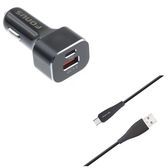 Charger Cord Type-C 6ft USB Cable w 2-Port USB 36W Quick Car Charger E9J for LG G7 ThinQ, G Pad X II 10.1, Stylo 5 4 Plus - Microsoft Surface Go (10"), Lumia 950 - Motorola One, Moto Z4 Z3