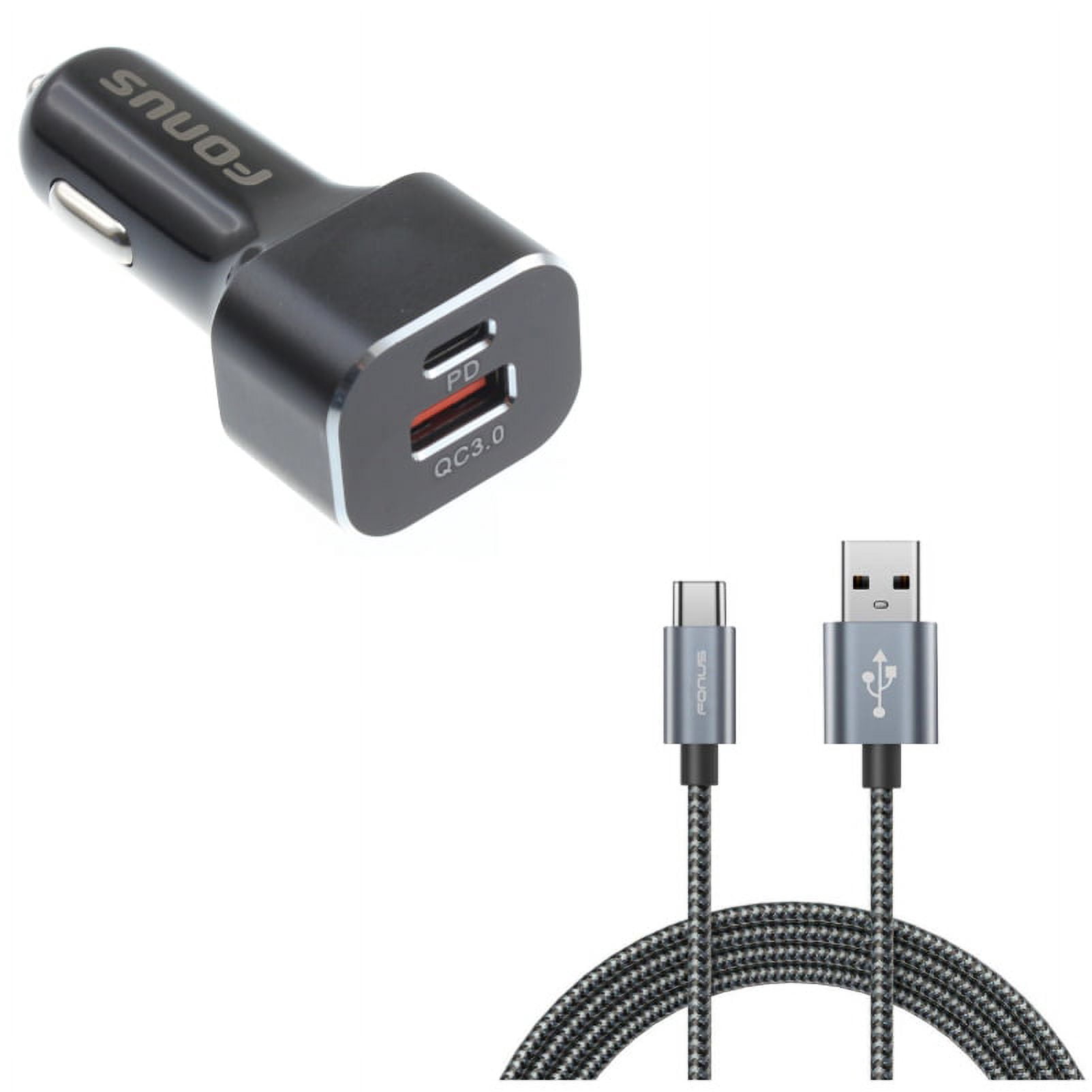 Charger Cord Type-C 6ft USB Cable w 2-Port USB 36W Quick Car Charger J9X for Motorola Moto Z3 Play Z2 Play Z Play Droid Force Droid X4, Revvlry Plus, G7 Power Play G6 - Nokia 3.1, 7.1, 8, Plus