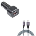 thumbnail image 1 of Charger Cord Type-C 6ft USB Cable w 2-Port USB 36W Quick Car Charger M5W for Lenovo Moto Tab (10.1) - LG G5, V20, G6, V30 V50 ThinQ 5G, V40 ThinQ, V35 ThinQ, Q7 Plus, Google Nexus 5X, G8 ThinQ, 1 of 11