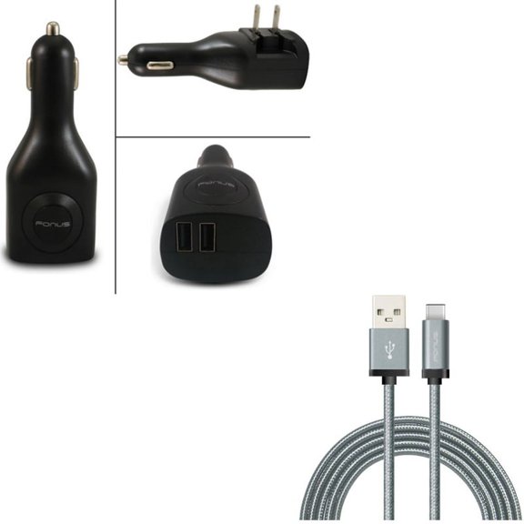 Charger Cord Type-C 6ft USB Cable w 2-in-1 2-Port USB Car Home Charger J9J for Samsung Galaxy Tab S3 9.7 S9 Plus, S8+ S8, S10e S10 Plus active 5G Note 9 8 10 Plus A9 A50 A20 A10e - Sonim XP8