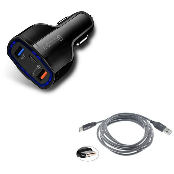 Charger Cord Type-C 6ft USB Cable w 3-Port USB 48W Quick Car Charger Y1Y for Acer Liquid Jade Primo - Alcatel PulseMix, 7, Idol 5S 5 4S - ASUS Zenfone V Live, ROG Phone, AR 6 5z 4 Pro