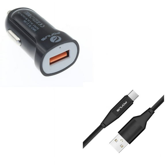 Charger Cord Type-C 6ft USB Cable w Fast USB Port 18W Car Charger D3E for Motorola Moto Z Force Droid X4, Revvlry Plus, G7 Power Play G6 - Nokia 3.1, 7.1, 8, Plus - OnePlus 5T, 6, 6T, 7 Pro