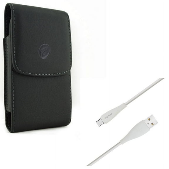 Charger Cord Type-C 6ft USB Cable w Holster Leather Case Belt Clip X1G for Acer Liquid Jade Primo - ASUS ZenFone AR 4 Pro - Blackberry Motion - BLU Vivo XI Plus - Google Pixel 3a XL 3 XL 2 XL