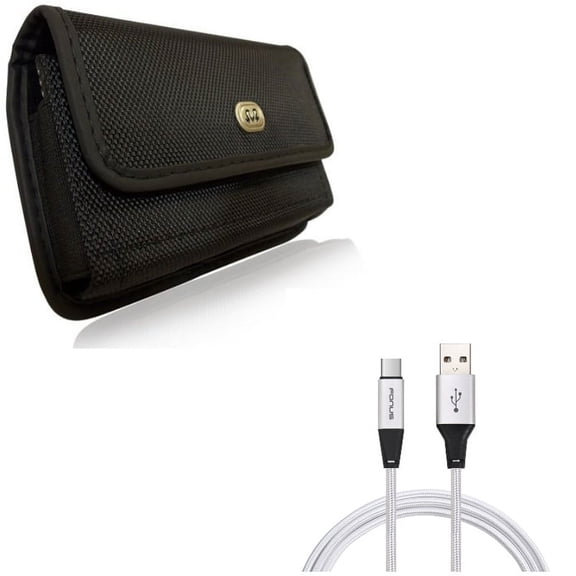 Charger Cord Type-C 6ft USB Cable w Holster Rugged Case Belt Clip P1N for Motorola Moto Z4 Z3 Play Z2 Play Z Play Droid Force Droid G7 - OnePlus 5T, 6, 6T - Razer Phone 2