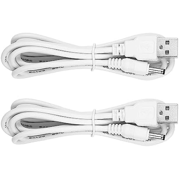 Charger Cord for Flawless Pedi Electronic Pedicure Tool, Replacement Cable | USB to DC Barrel Plug, 5 ft 2-Pack