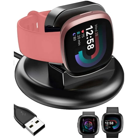 Charger Dock Fit for Fitbit Versa 4, Fitbit Sense 2, TSV Replacement Charger Stand, Fast Charging 3.3ft USB Cable Station Base Compatible with Versa 4 3, Sense/2 Smart Watch