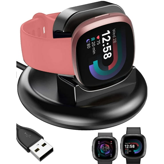 Charger Dock Fit for Fitbit Versa 4, Fitbit Sense 2, TSV Replacement Charger Stand, Fast Charging 3.3ft USB Cable Station Base Compatible with Versa 4 3, Sense/2 Smart Watch