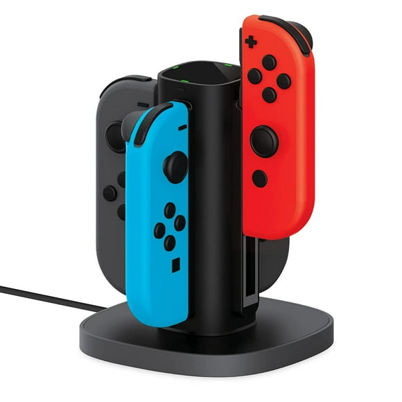 Charger Dock For Switch Joy-Con Gaming Controllers - 4-Remote Docking Charging Station Compatible w/ Switch OLED (Black)
