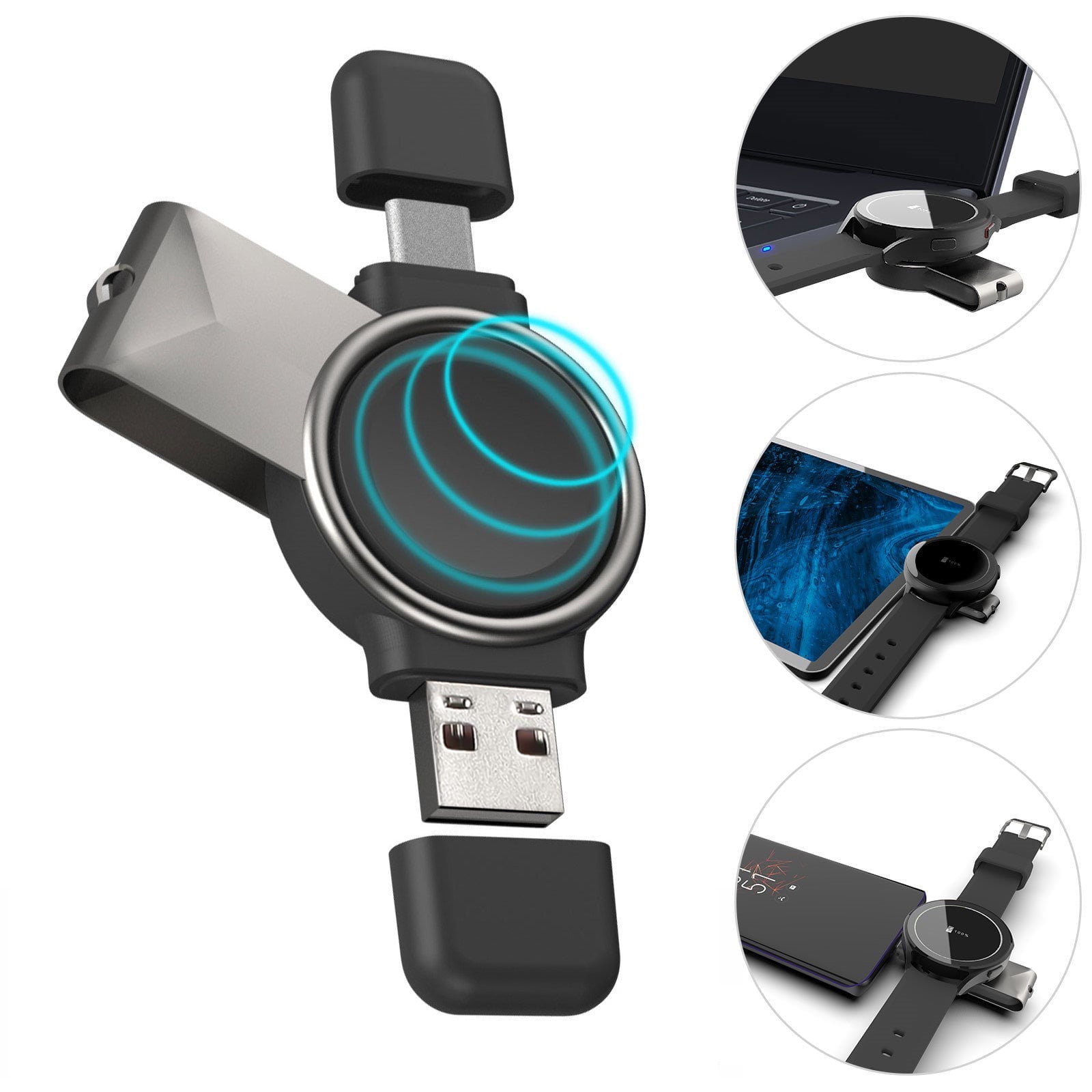 Charger Fits for Samsung Galaxy Watch 4 3 Active 2, TSV Wireless Magnetic Cordless Charging Dock, Portable Double Plug Travel Watch Charger Compatible with Galaxy Watch 4 3, Active 2