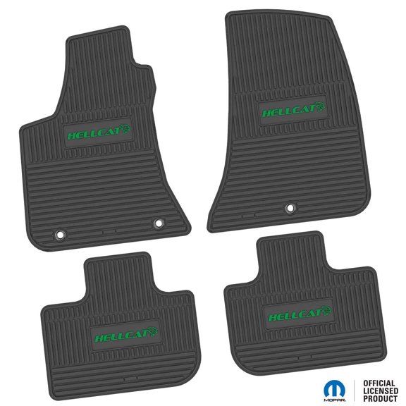 Charger Floor Mats 11-24 Dodge Charger RWD 4 Piece Custom Vintage Scene w/ Hellcat Insert - Black w/ Green Insert FlexTread