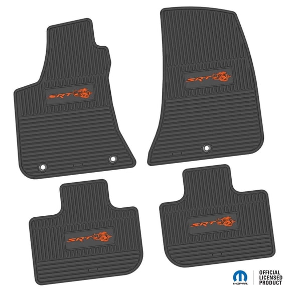Charger Floor Mats 11-24 Dodge Charger RWD 4 Piece Custom Vintage Scene w/ SRT Superbee Insert - Black w/ Orange Insert FlexTread