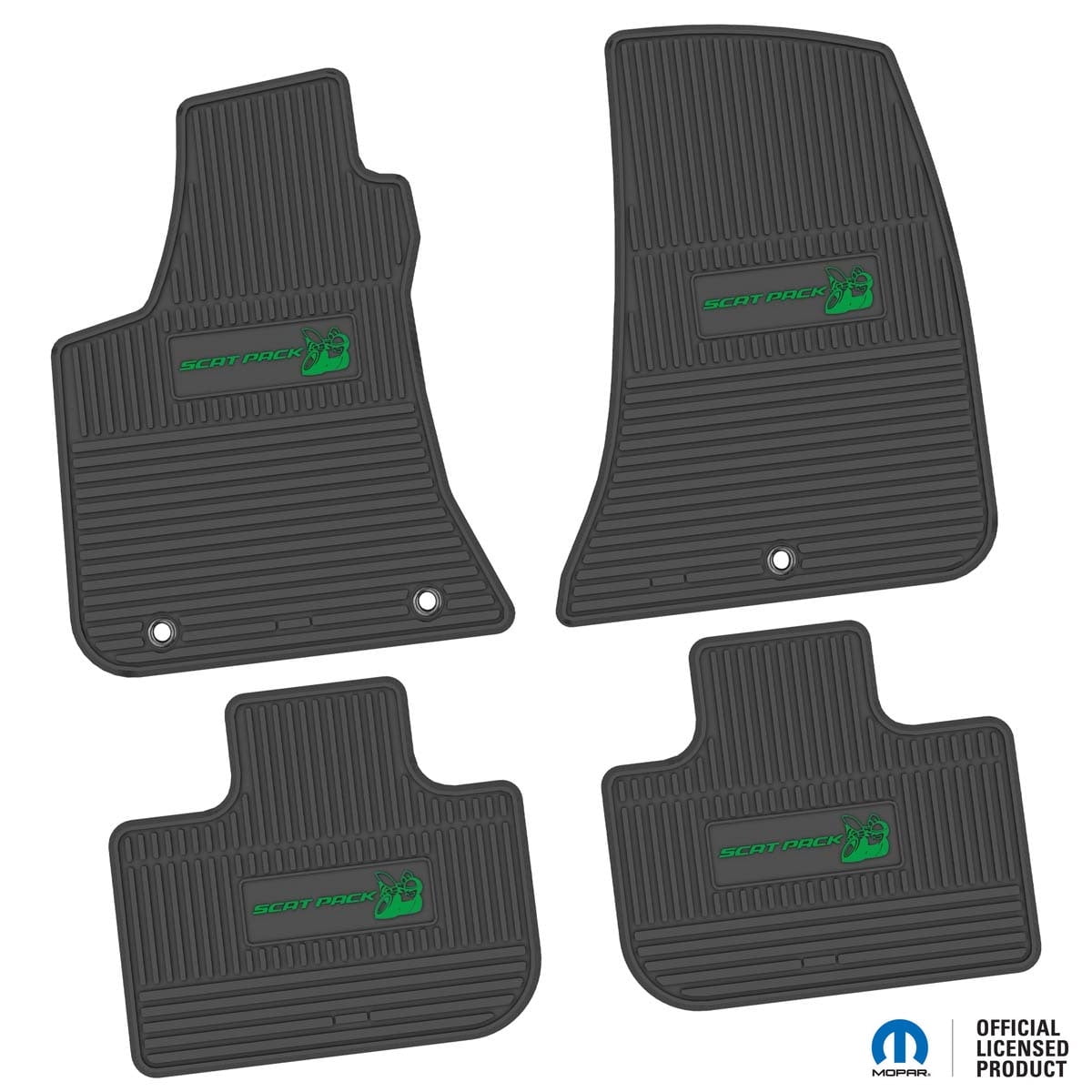 Charger Floor Mats 11-24 Dodge Charger RWD 4 Piece Custom Vintage Scene w/ Scat Pack Insert - Black w/ Green Insert FlexTread