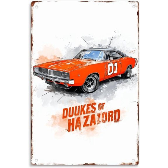Charger General Lee Dukes of Hazzard Tin Sign Vintage Dukes of Hazzard TV Show Metal Sign Print Aesthetic Room Decoration for Home Bedroom Kitchen Bar Dorm Bathroom Wall Decor 8 X 12 Inch