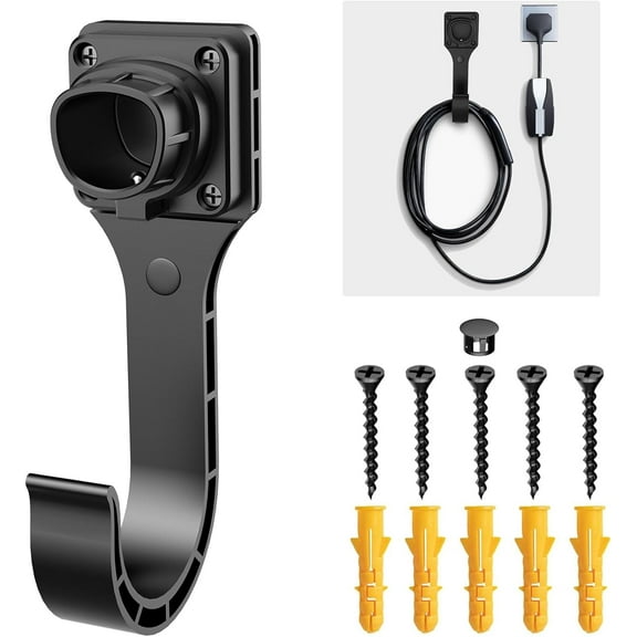 Charger Holder for Tesla: NACS Nozzle Holster & J-Hook Wall Mount for Model Y, 3, X, S | Charging Cable Organizer for Tesla Plug