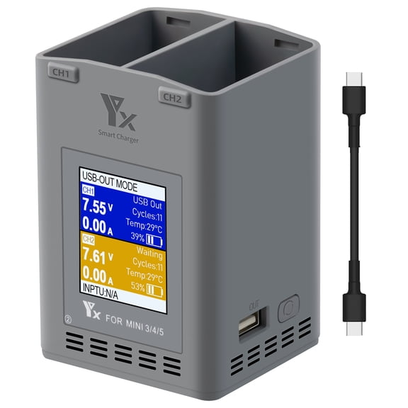 Charger Hub for DJI Mini 5 Pro / Mini 4 Pro / Mini 3 Pro / Mini 3, 2-Battery Charging Manager, 60-Minute Full Charge, Digital Display, Storage Mode