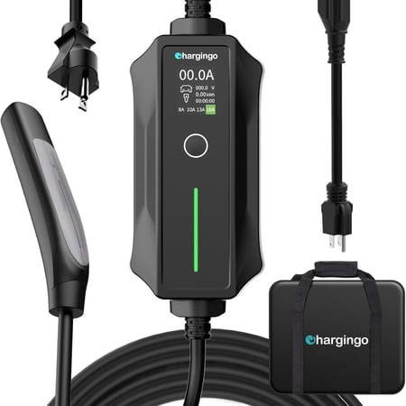 Charger Level 1-2 EV Charger for Tesla,120V-240V,16A, NEMA 5-15 & 6-20 Plug,25FT