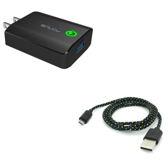 Charger MicroUSB 3ft USB Cable w USB Port Fast 18W Home Charger W4P for LG Escape Plus, Stylo 3 Plus 2 Plus, Aristo 4 Plus, K8 Plus (2018), Prime 2 - Motorola Moto E5 Plus E4 PLUS G6 Play