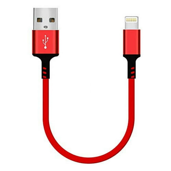 Charger, Nylon Braided Fast Charging USB Data Transfer Short Cord 25CM Aluminum Connector (10-Inch, Red)