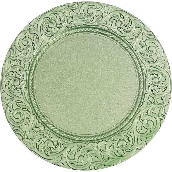 Charger Plates Bulk,100PCS Round Dinner Floral Plates, 13 Inch PP Charger Plate, Reusable Chargers Dishes for Upscale Wedding, Dining & Serving (100, Green)