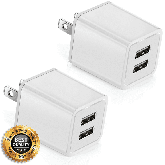 Charger, Quick Charging 2.4A 12W Universal Dual 2-Port USB Portable Travel Adapter for iPhone, iPad, Samsung Galaxy, Nexus, Bluetooth Speaker Headset & Power Bank (2-Pack) White