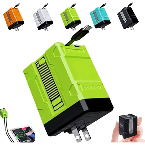 Charger with Retractable Cables - 2-in-1 20W Fast Charging Adapter with 31-inch Built-in Cables,Smart Foldable Wall Plug for Simultaneous Phone & Tablet Charging