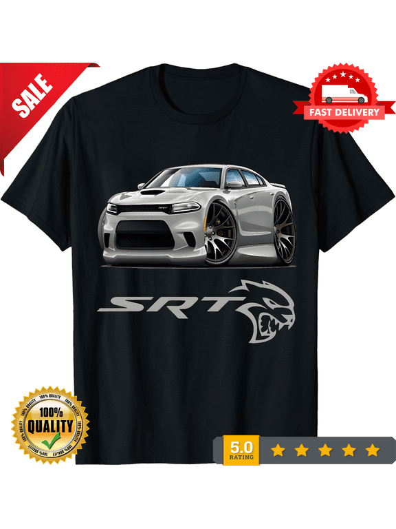 Charger SRT Hellcat Classic Silver Muscle Car Design Tshirt NEW, CROWD FAVORIT-TH79013