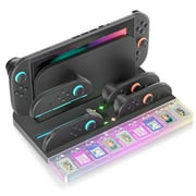 Charger Station for Switch 2 JoyCons & Switch 2 Protective Film- Up to 4 Controllers RGB Light Mode -Fast Charging Dock,with 9 Game Card Storage Stand Accessories,Black