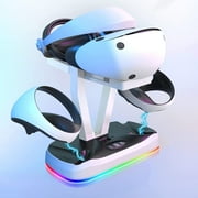 Charger Station and Display Stand for PS VR2,Dual Fast Charging Dock for PS VR2 Sense Controller with Led Light and Headset holder