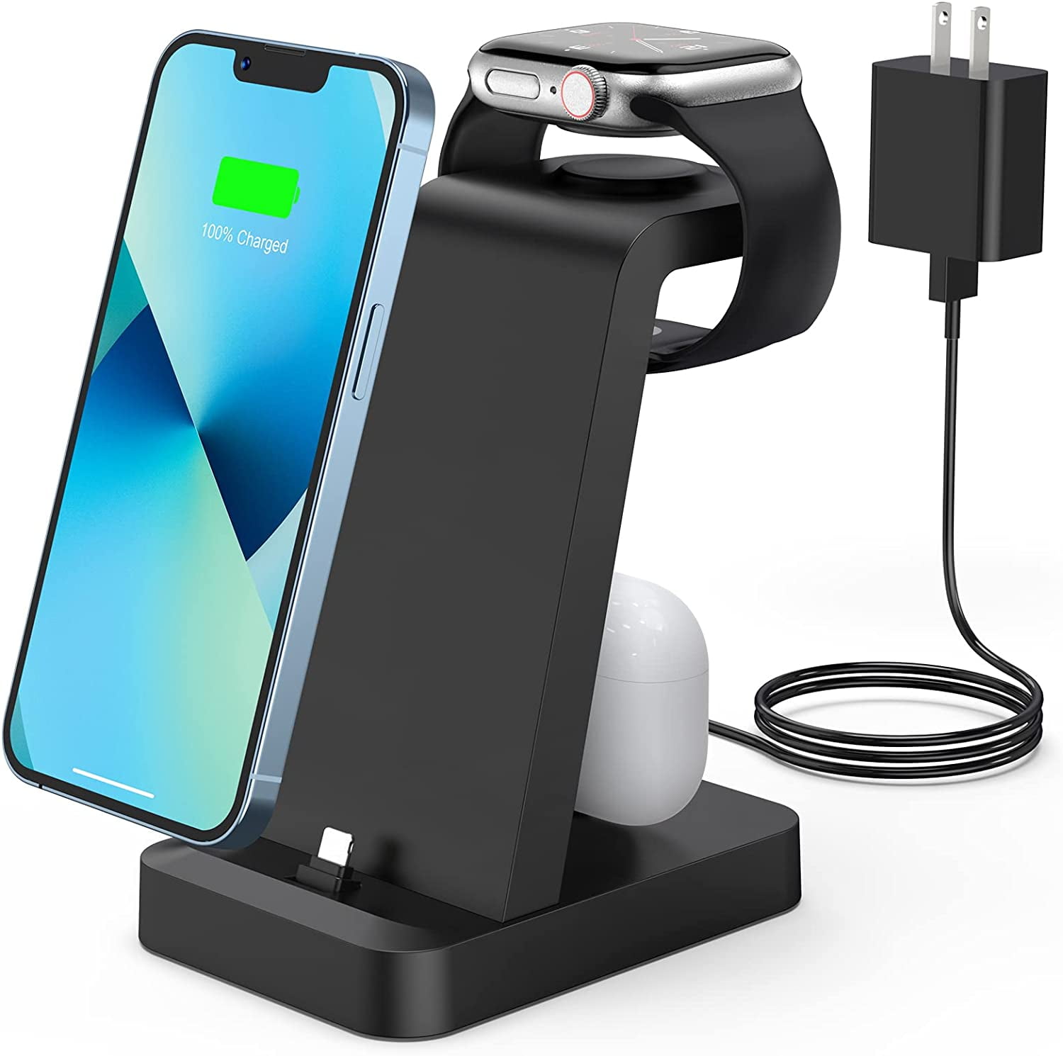 Charger Station for iPhone Multiple Devices - 3 in 1 Fast Wireless Charging Dock Stand Apple Watch Series 7 6 SE 5 4 3 2 & Airpods iPhone 14 13 12 11 Pro X Max XS XR 8 7 Plus 6s 6 with Adapter - Walmart.com