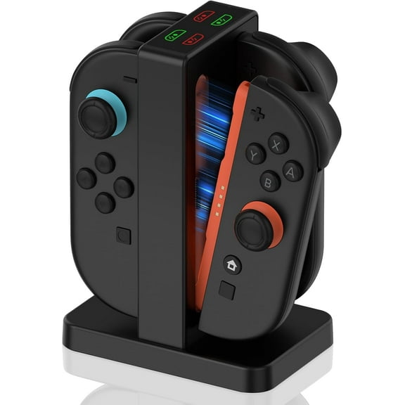 Charger for Switch 2 Joycon, Diyife Charging Dock for Switch 2 Joy Cons, Magnetic Charger Station with LED Indicator, 4 in 1 Charger with a USB Type-C Cord, Black