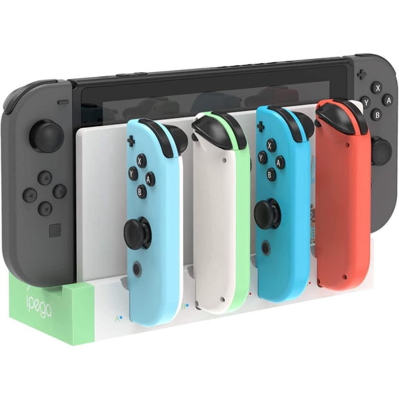Charger for Switch &Switch OLED Joy Cons Controllers, Charging Dock Base Station for Nintendo Switch Joycons with Indicator, Charger Station Stand for Joy Cons White
