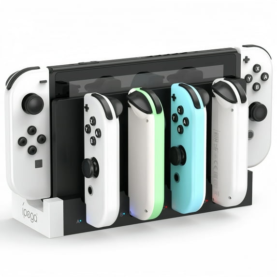 Charger for Switch &Switch OLED Joy Cons Controllers, Charging Dock Base Station for Switch Joycons with Indicator, Charger Station Stand for Joy Cons- White