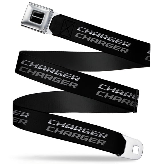 Charger Text Charger Double Repeat Black Gray Webbing Seatbelt Belt Fashion Seatbelt Belt Standard