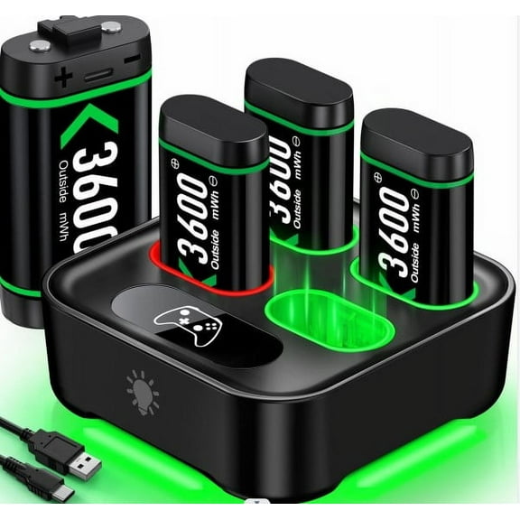 Charger for Xbox One Controller Battery Pack with 4x3600mWh USB Rechargeable Xbox One Battery Charger Station for Xbox Series X|S/Xbox One S/X/Elite Controllers, Xbox Accessories