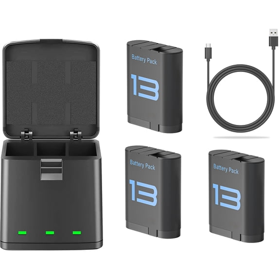 Battery Charger Compatible with He ro 13 Battery, 3pack 2100mAh Battery with USB-C Cable