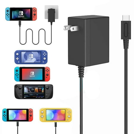 Charger for Switch, 45W AC Adapter, Power Supply for Switch, 15V, 2.6A, Fast Charge with 1.5m USB-C Cable, Compatible with Switch
