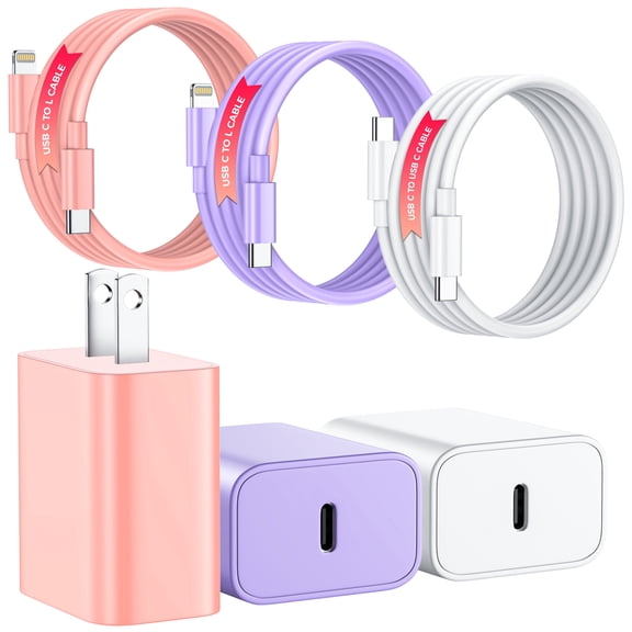 iPhone Charger USB C Fast Charger, 3 Pack 20W Type C Wall Charger Block with 6FT USB C & L Cable, Compatible with iPhone 16/15 Pro Max/14/13/12/11, Samsung Galaxy, iPad, AirPods, Pixel