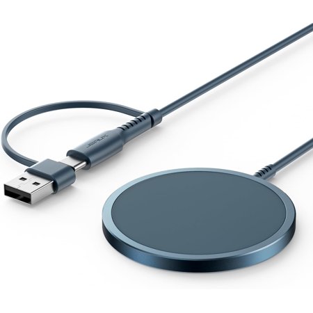 Charger for iPhone 17 Magsafe Wireless Charging, Compatible with iPhone 17 Air Pro Max/16/15/14/13/12 Series, Magnetic Mag Safe Charging Pad, Aluminum Alloy, USB & USB C Dual Ports - Blue