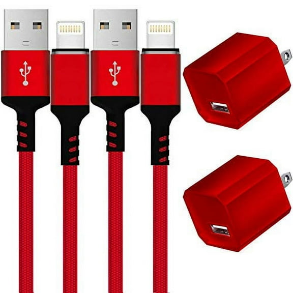 Chargers, 2-Pack 3FT/1M Portable Travel Charger Cables Charging Data Cord with 2-Pack USB Wall Plug 5V Power Cube Adapter Compatible with Apple iPhone, iPod Mobile Digital Device